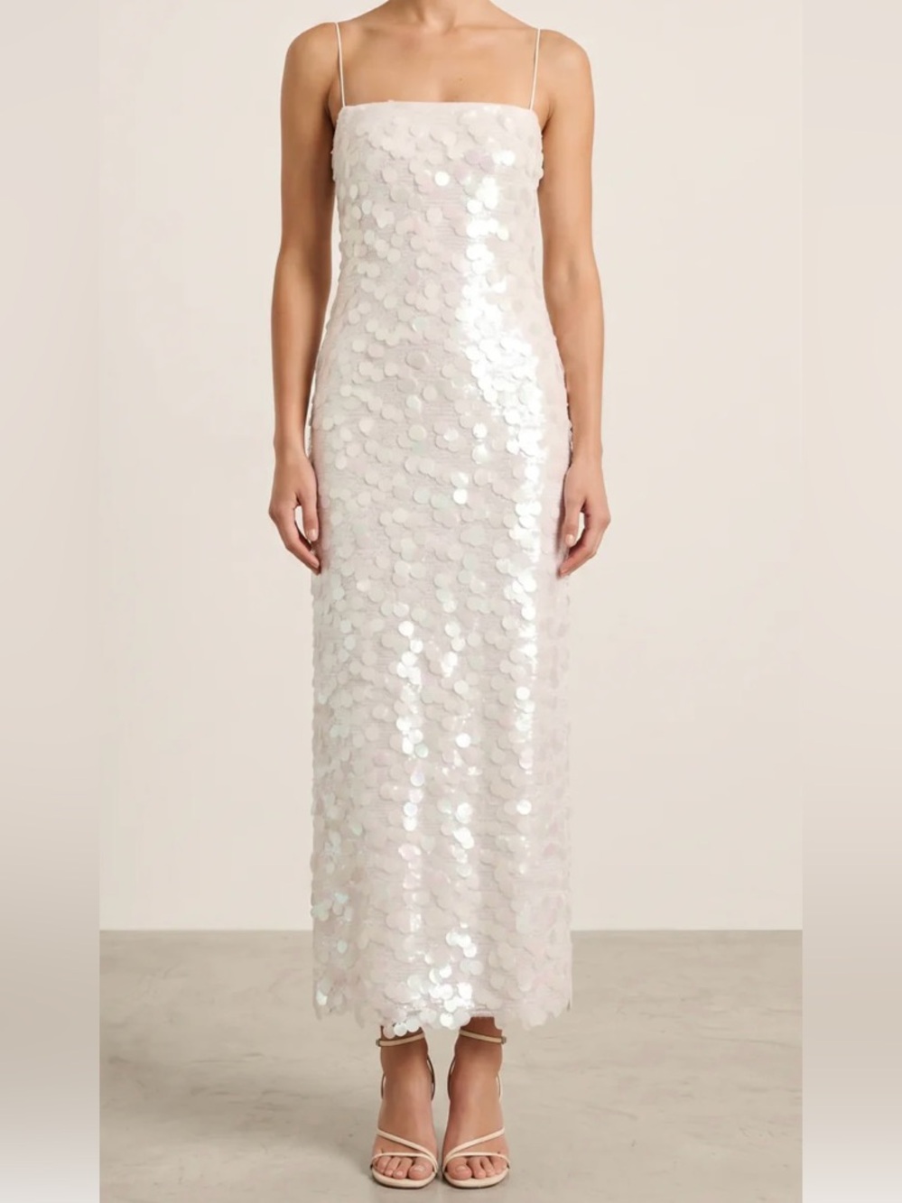 Bridal White Sequin Party Midi Dress